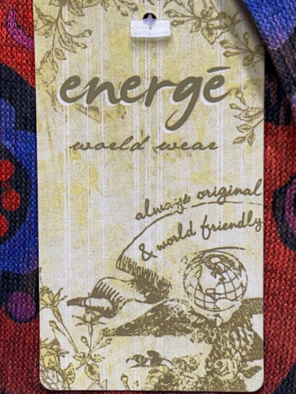 Energe Womens Sz Large Colorful Cat & Floral Print Long Sleeve Top Vibrant Boho - Picture 8 of 10